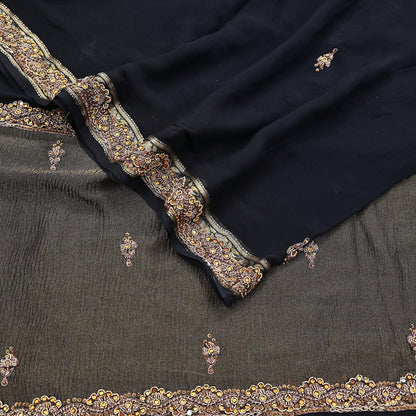 Indian Vintage Black Dupatta Pure Georgette silk Long Stole Hand Embroidered Scarves Stole Veil Wrap Sequins