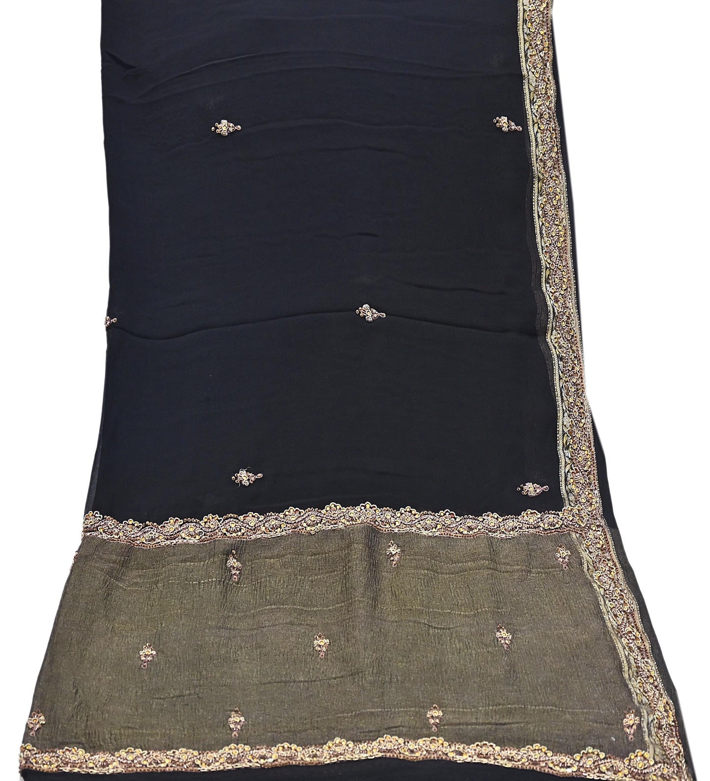 Indian Vintage Black Dupatta Pure Georgette silk Long Stole Hand Embroidered Scarves Stole Veil Wrap Sequins