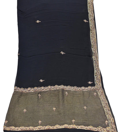 Indian Vintage Black Dupatta Pure Georgette silk Long Stole Hand Embroidered Scarves Stole Veil Wrap Sequins
