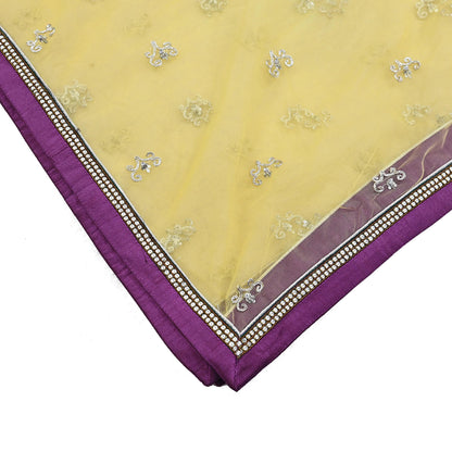 Indian Vintage Heavy Yellow Dupatta Net Mesh Long Stole Hand Embroidered Scarves Golden Zardozi Zari Sequins Hijab Veil wrap Boho