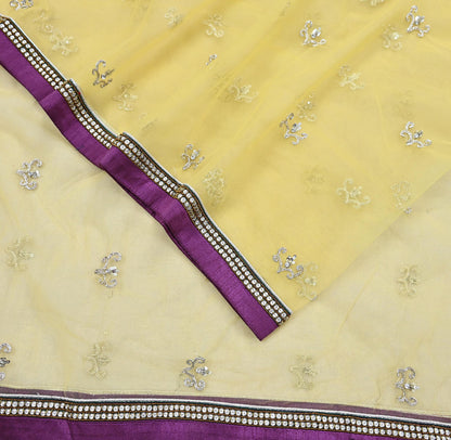 Indian Vintage Heavy Yellow Dupatta Net Mesh Long Stole Hand Embroidered Scarves Golden Zardozi Zari Sequins Hijab Veil wrap Boho