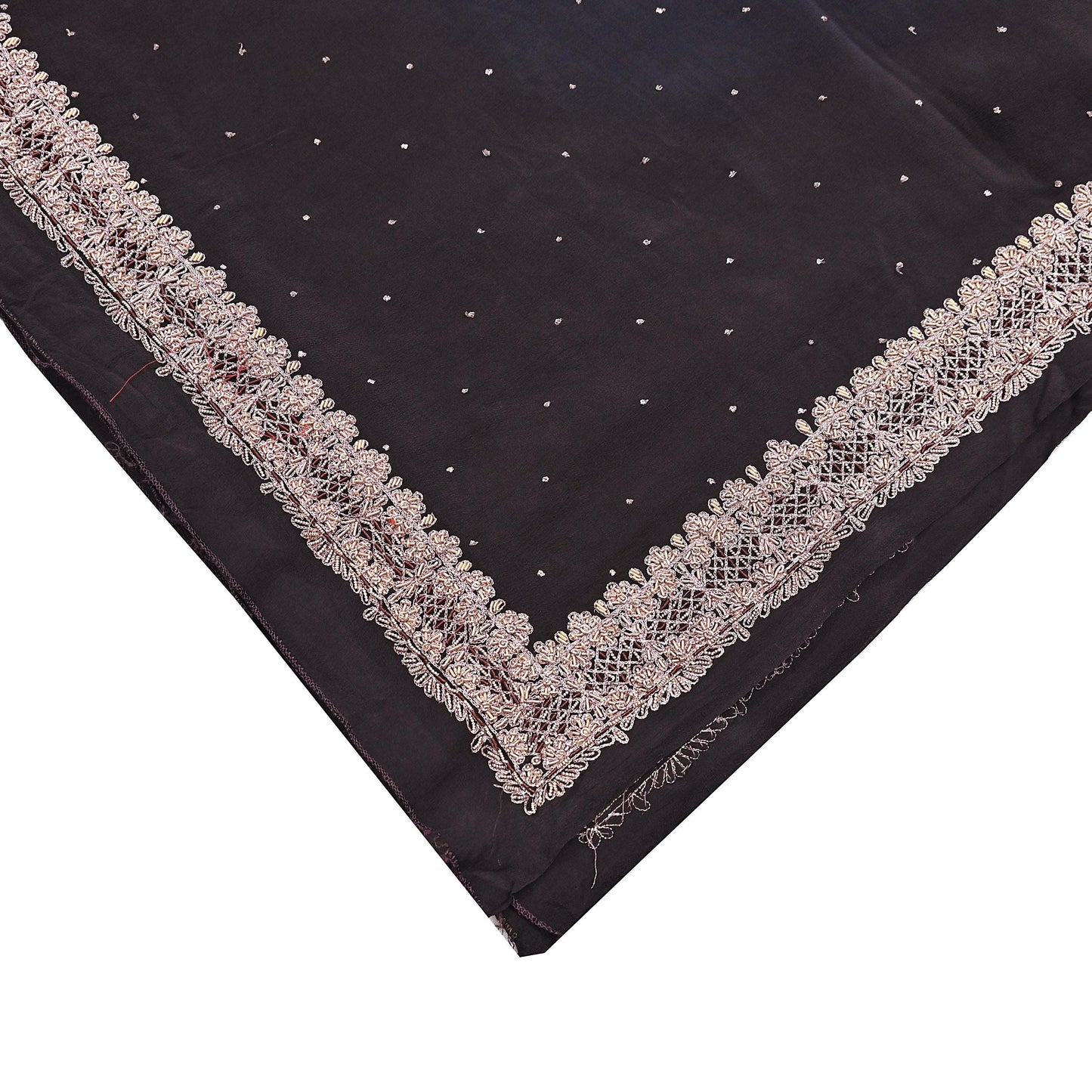 Indian Vintage Black Dupatta Long Stole Pure Crepe Silk Hand Embroidered Scarves Veil Scarf Wrap Hippie Boho Zardozi/ Dabka