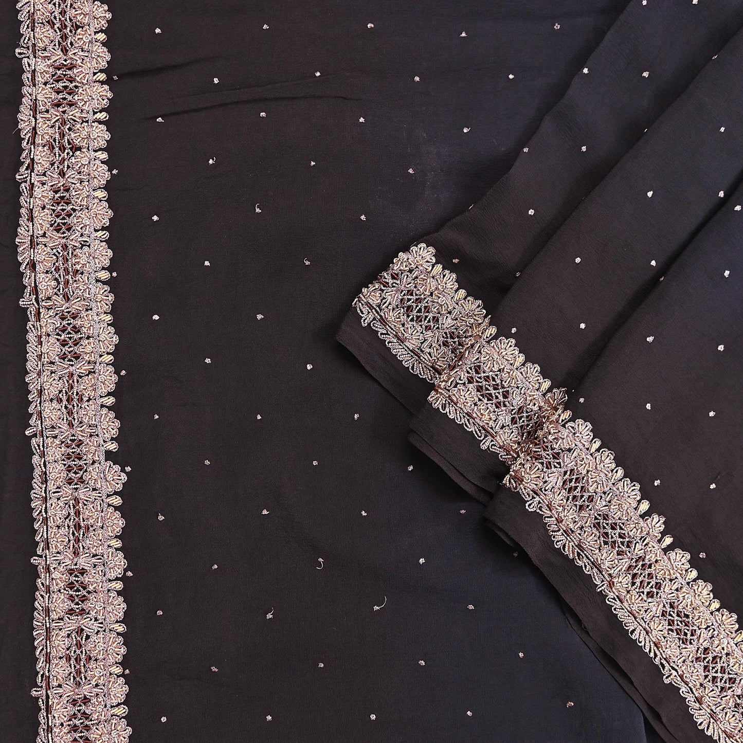 Indian Vintage Black Dupatta Long Stole Pure Crepe Silk Hand Embroidered Scarves Veil Scarf Wrap Hippie Boho Zardozi/ Dabka