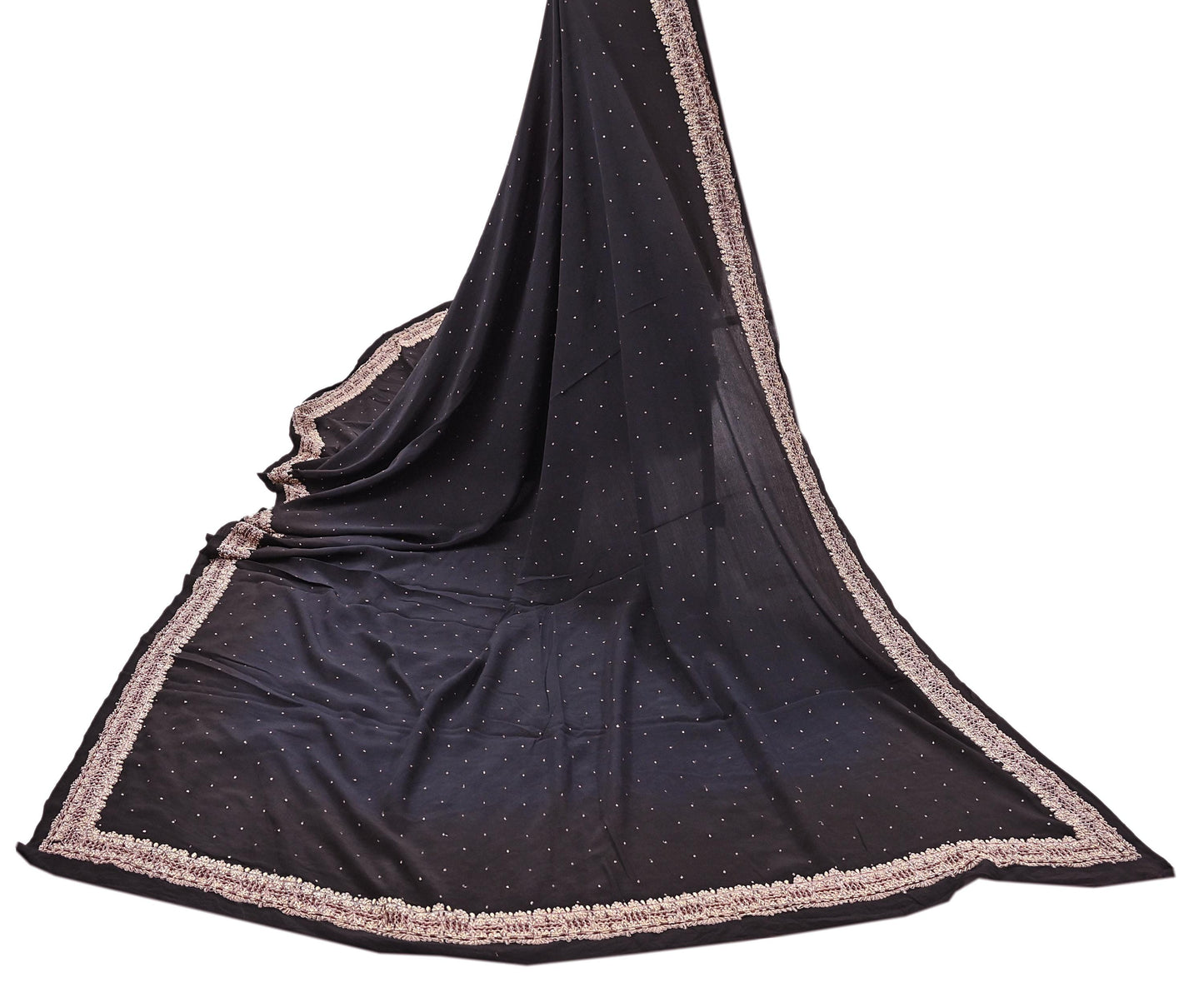 Indian Vintage Black Dupatta Long Stole Pure Crepe Silk Hand Embroidered Scarves Veil Scarf Wrap Hippie Boho Zardozi/ Dabka
