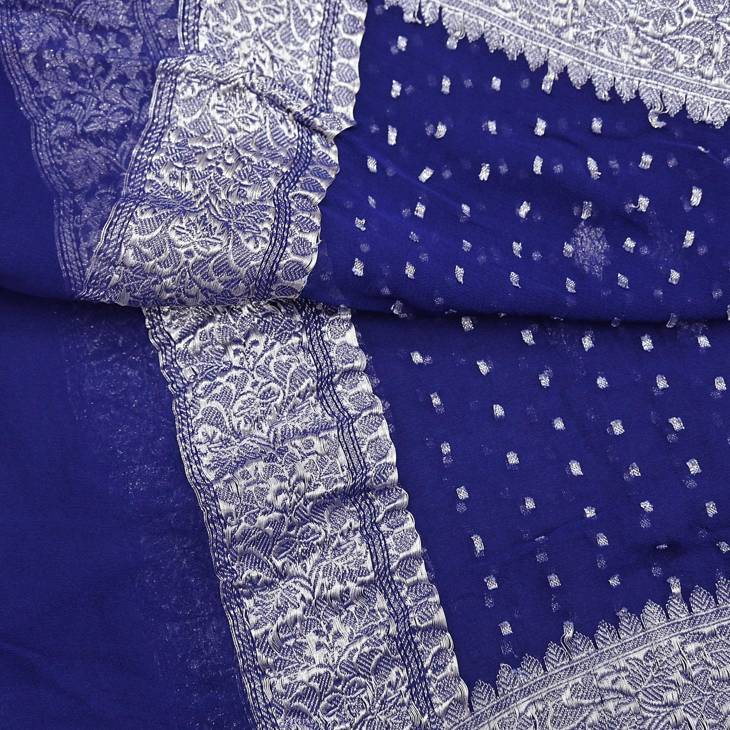 Indian Vintage Blue Dupatta Long Stole Pure Georgette Silk Hand Woven Scarves Veil Scarf Wrap Hippie Boho Soft