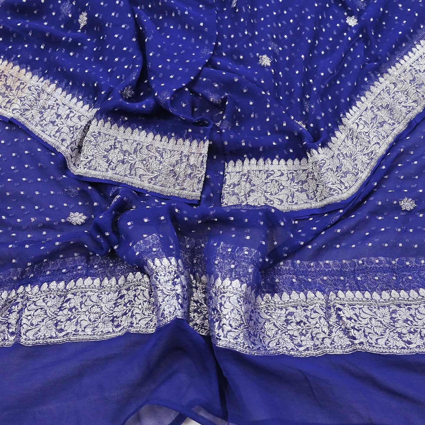 Indian Vintage Blue Dupatta Long Stole Pure Georgette Silk Hand Woven Scarves Veil Scarf Wrap Hippie Boho Soft