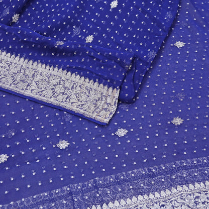 Indian Vintage Blue Dupatta Long Stole Pure Georgette Silk Hand Woven Scarves Veil Scarf Wrap Hippie Boho Soft