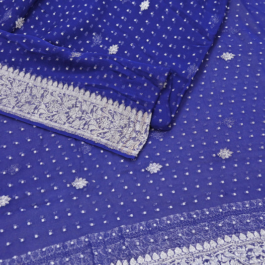 Indian Vintage Blue Dupatta Long Stole Pure Georgette Silk Hand Woven Scarves Veil Scarf Wrap Hippie Boho Soft
