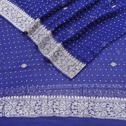 Indian Vintage Blue Dupatta Long Stole Pure Georgette Silk Hand Woven Scarves Veil Scarf Wrap Hippie Boho Soft