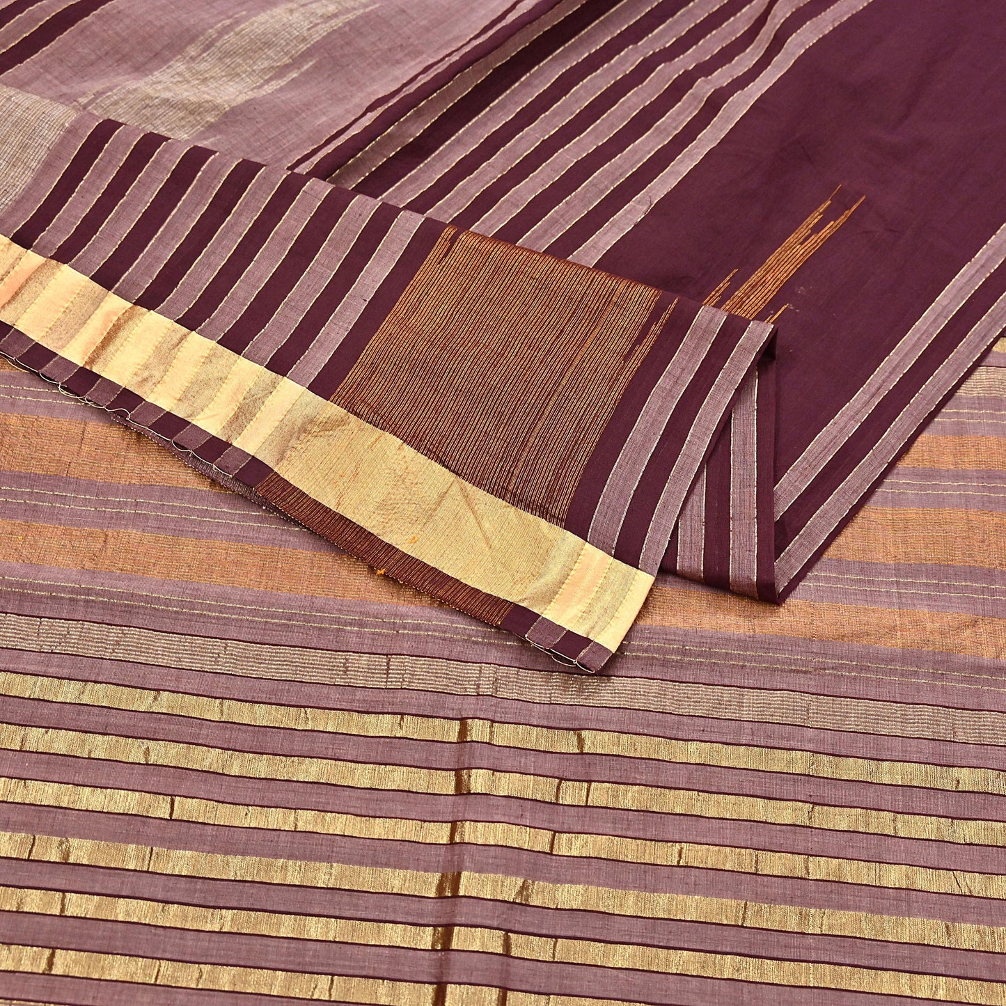 Vintage Sari Brown & Maroon Pure Cotton Hand Woven Sarees Craft Fabric Zari 5Yd Sewing Soft Crafting Dress making Upcycle Quilting Zigzag