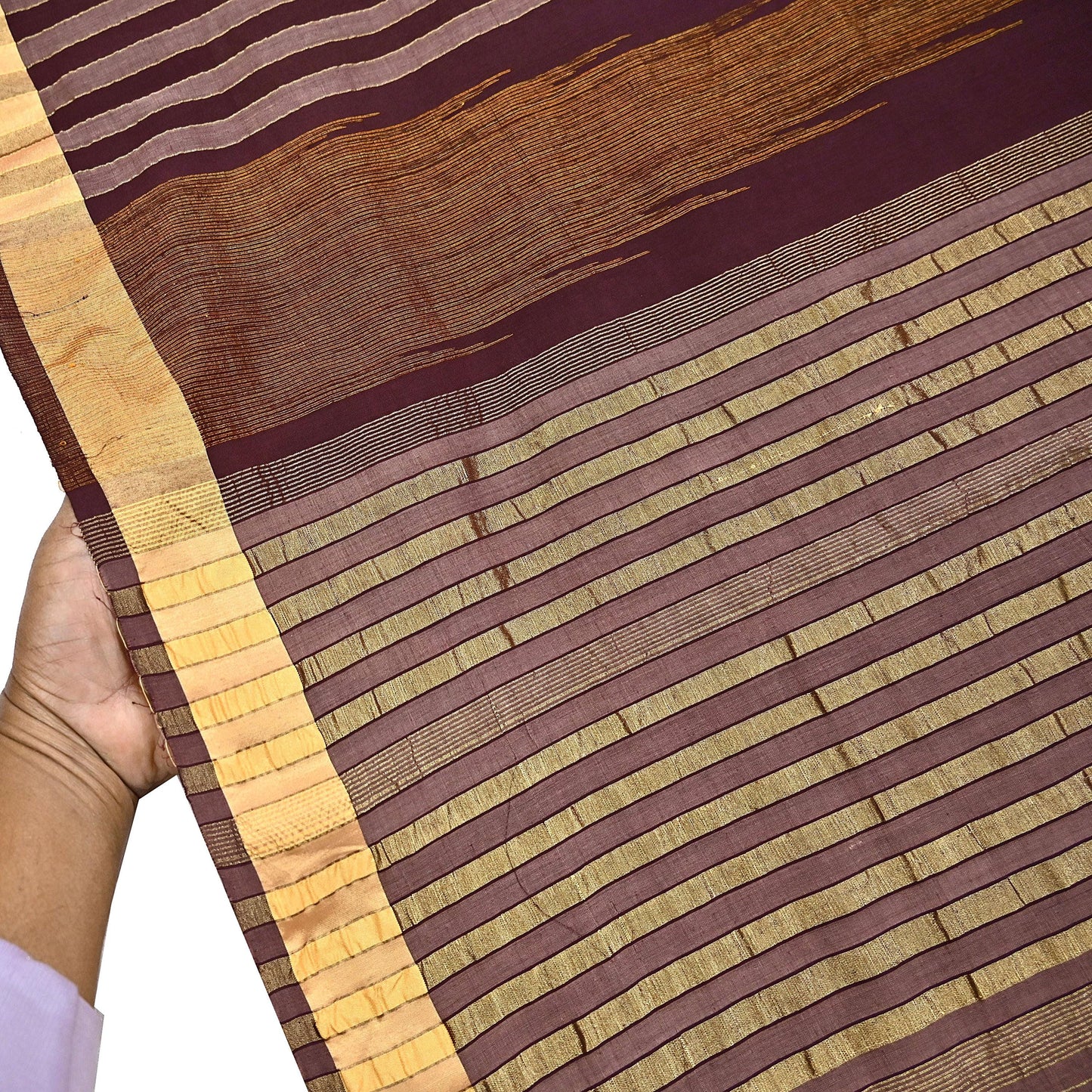 Vintage Sari Brown & Maroon Pure Cotton Hand Woven Sarees Craft Fabric Zari 5Yd Sewing Soft Crafting Dress making Upcycle Quilting Zigzag