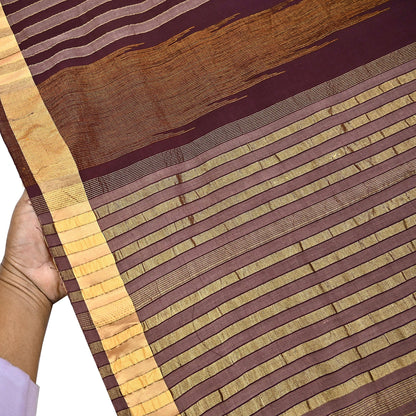 Vintage Sari Brown & Maroon Pure Cotton Hand Woven Sarees Craft Fabric Zari 5Yd Sewing Soft Crafting Dress making Upcycle Quilting Zigzag