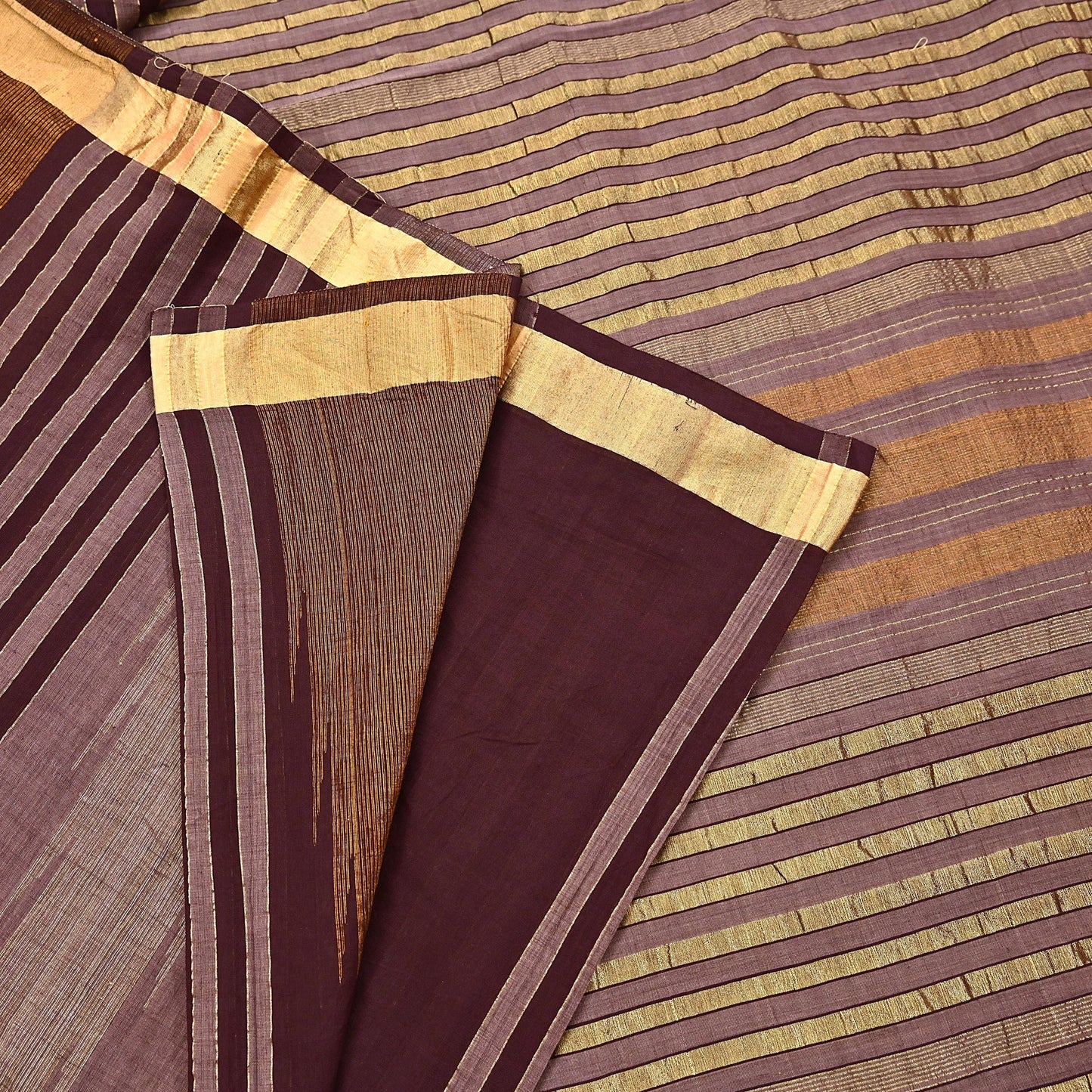 Vintage Sari Brown & Maroon Pure Cotton Hand Woven Sarees Craft Fabric Zari 5Yd Sewing Soft Crafting Dress making Upcycle Quilting Zigzag