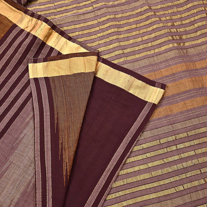 Vintage Sari Brown & Maroon Pure Cotton Hand Woven Sarees Craft Fabric Zari 5Yd Sewing Soft Crafting Dress making Upcycle Quilting Zigzag