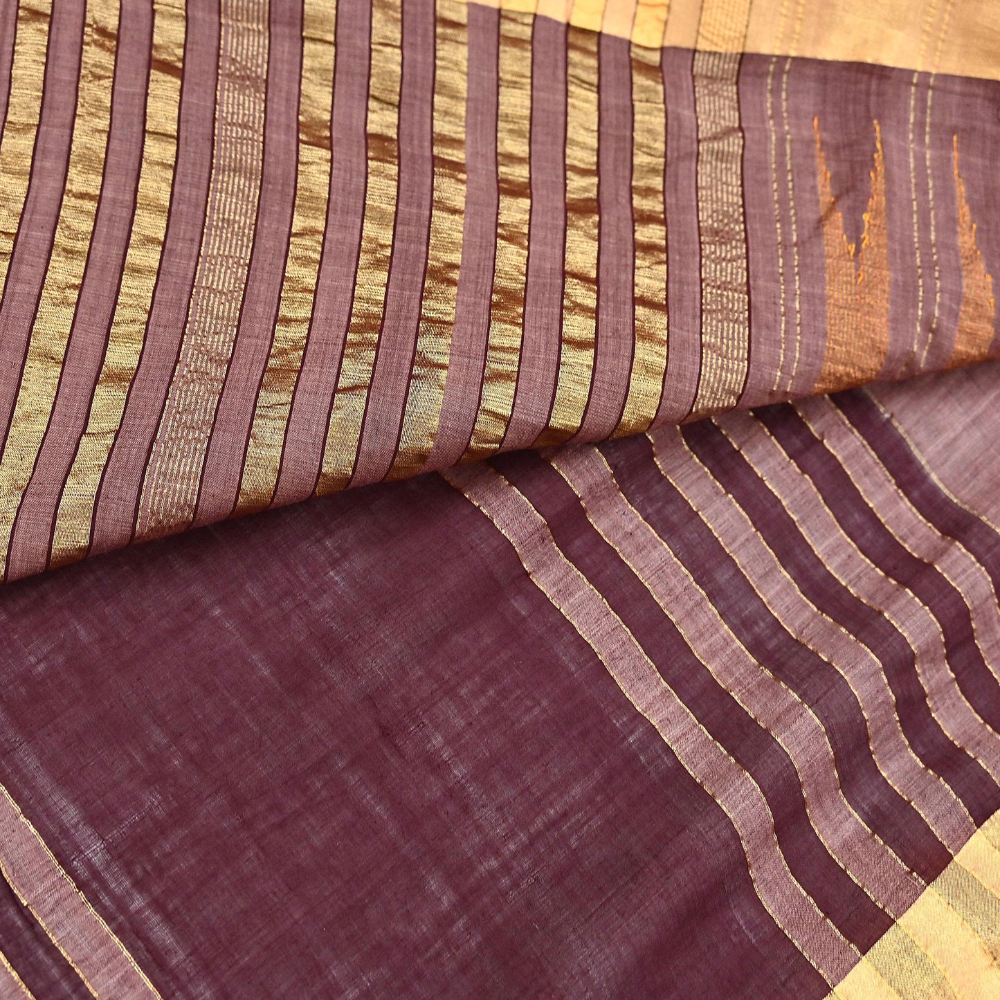 Vintage Sari Brown & Maroon Pure Cotton Hand Woven Sarees Craft Fabric Zari 5Yd Sewing Soft Crafting Dress making Upcycle Quilting Zigzag