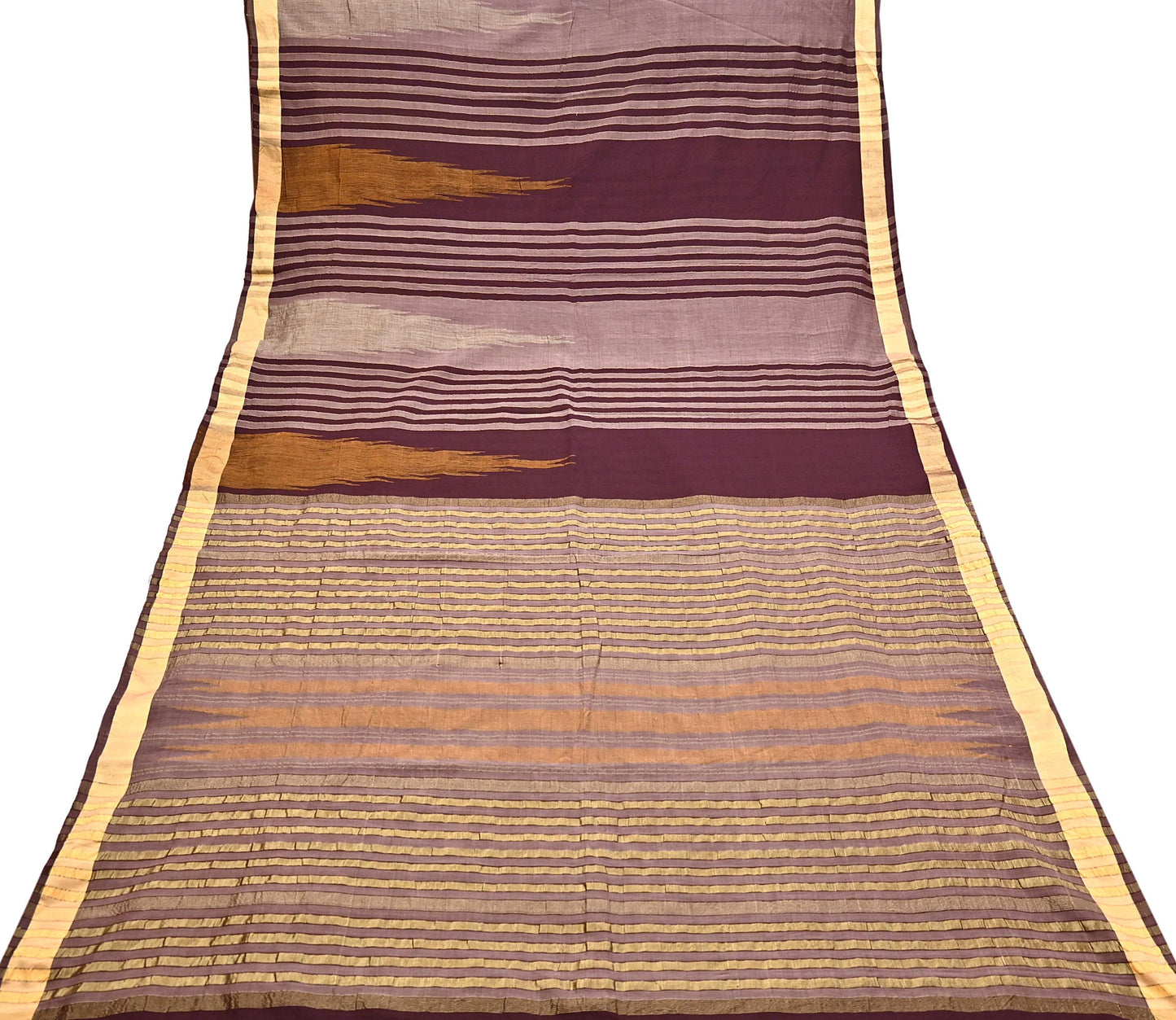 Vintage Sari Brown & Maroon Pure Cotton Hand Woven Sarees Craft Fabric Zari 5Yd Sewing Soft Crafting Dress making Upcycle Quilting Zigzag