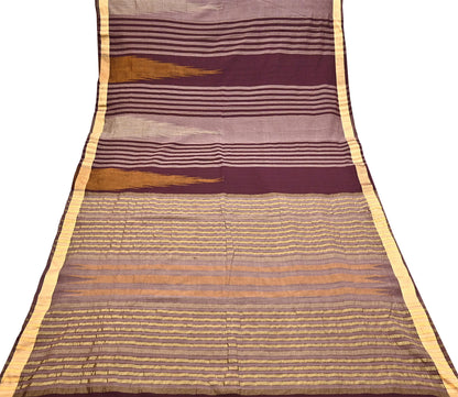Vintage Sari Brown & Maroon Pure Cotton Hand Woven Sarees Craft Fabric Zari 5Yd Sewing Soft Crafting Dress making Upcycle Quilting Zigzag