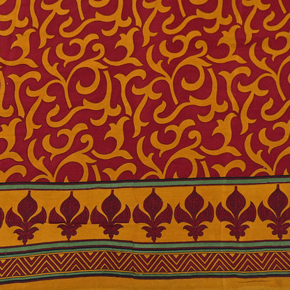 Indian Vintage Sari Mustard & maroon Pure Crepe Silk Printed Saree 6yard Sewing Quilting Floral Soft Craft Fabric Wrap