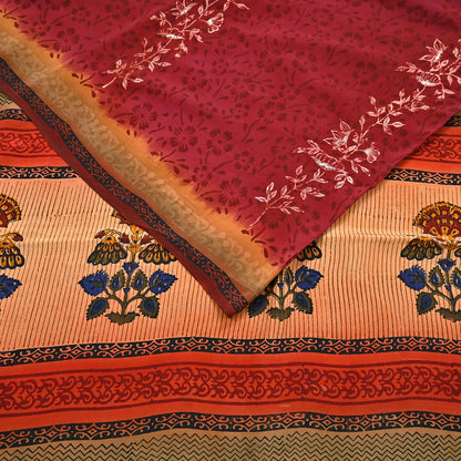 Indian Vintage Sari Multi Pure Crepe Silk Hand Embroidered Saree 6yd Sewing Floral Craft Dress making Crafting Quilting