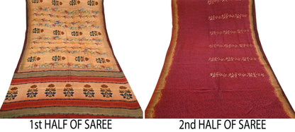 Indian Vintage Sari Multi Pure Crepe Silk Hand Embroidered Saree 6yd Sewing Floral Craft Dress making Crafting Quilting