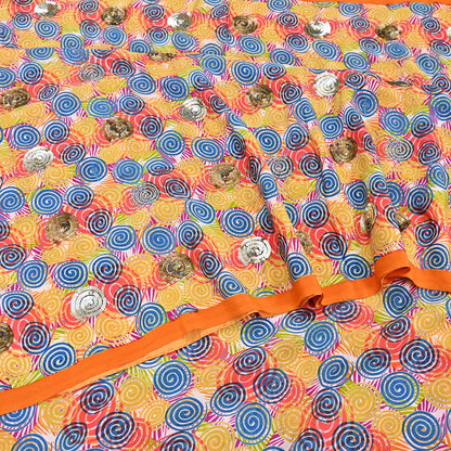 Indian Vintage Sari Multi Pure Crepe Silk Hand Embroidered Saree 5yd Sewing Floral Craft Sequins Dress making Crafting Quilting