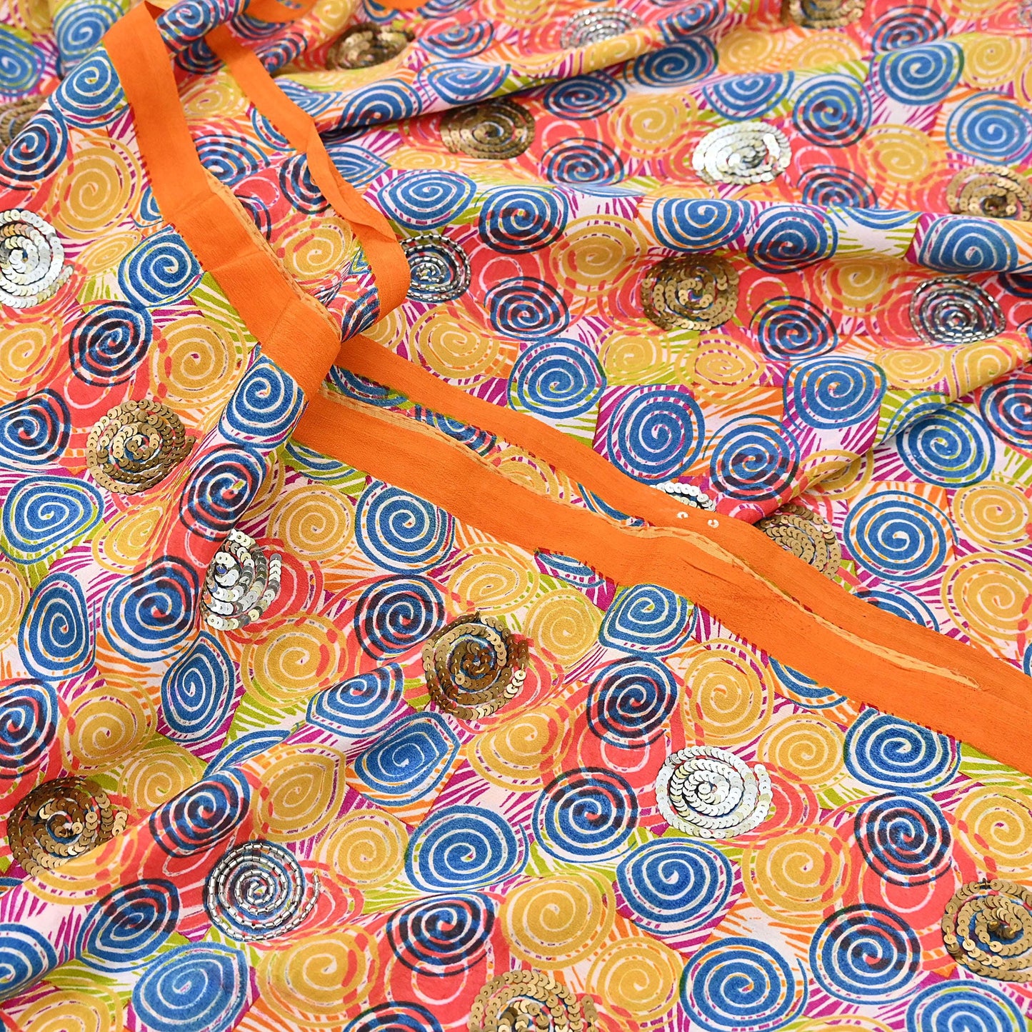 Indian Vintage Sari Multi Pure Crepe Silk Hand Embroidered Saree 5yd Sewing Floral Craft Sequins Dress making Crafting Quilting