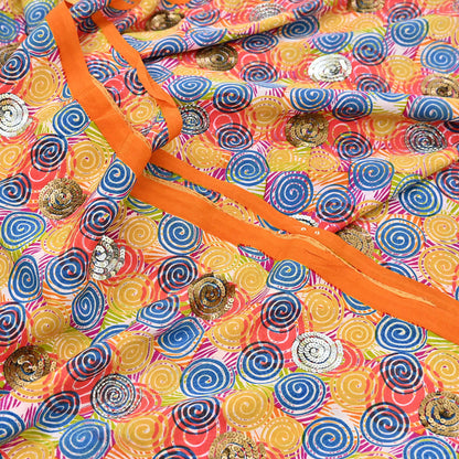 Indian Vintage Sari Multi Pure Crepe Silk Hand Embroidered Saree 5yd Sewing Floral Craft Sequins Dress making Crafting Quilting