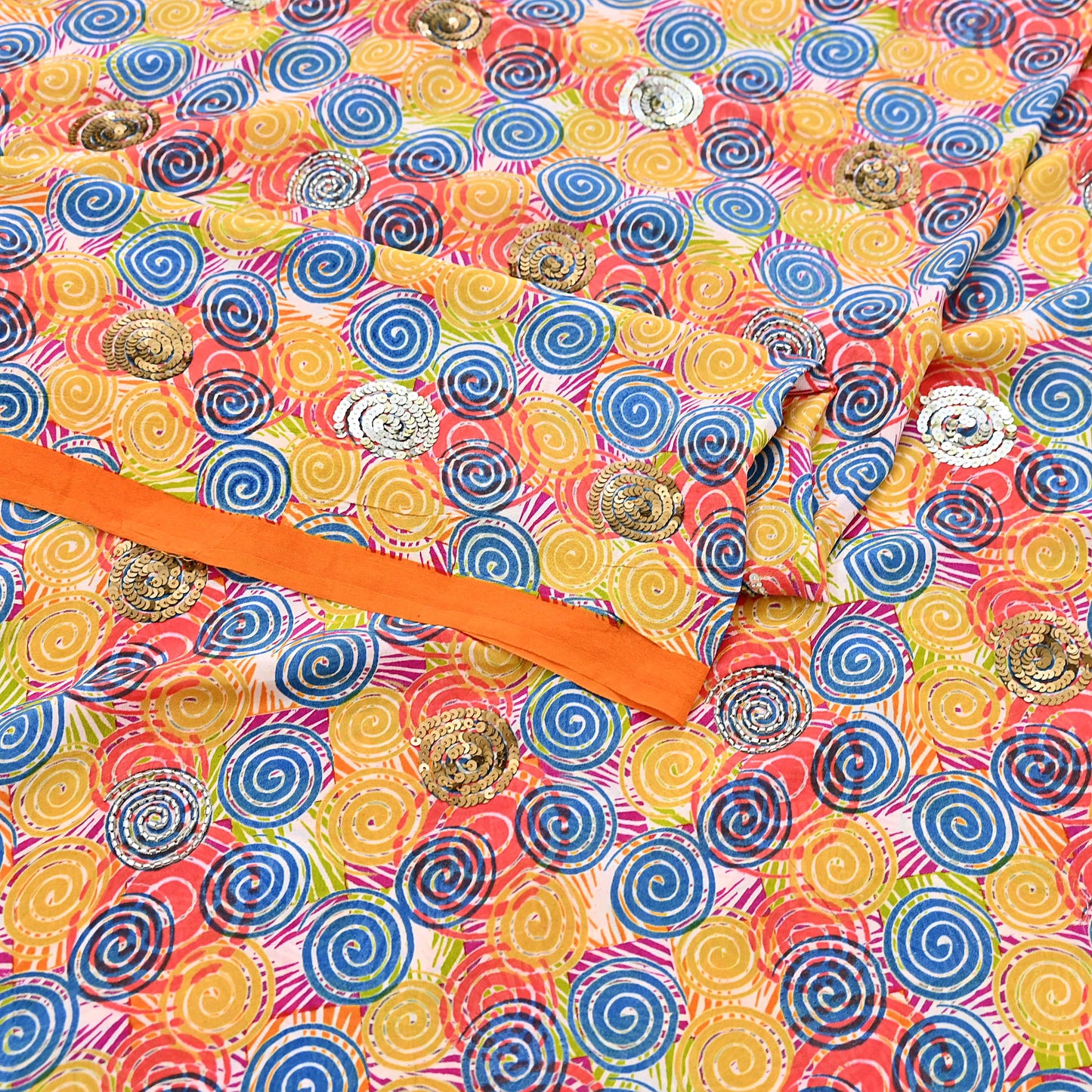 Indian Vintage Sari Multi Pure Crepe Silk Hand Embroidered Saree 5yd Sewing Floral Craft Sequins Dress making Crafting Quilting