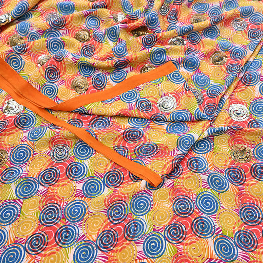 Indian Vintage Sari Multi Pure Crepe Silk Hand Embroidered Saree 5yd Sewing Floral Craft Sequins Dress making Crafting Quilting