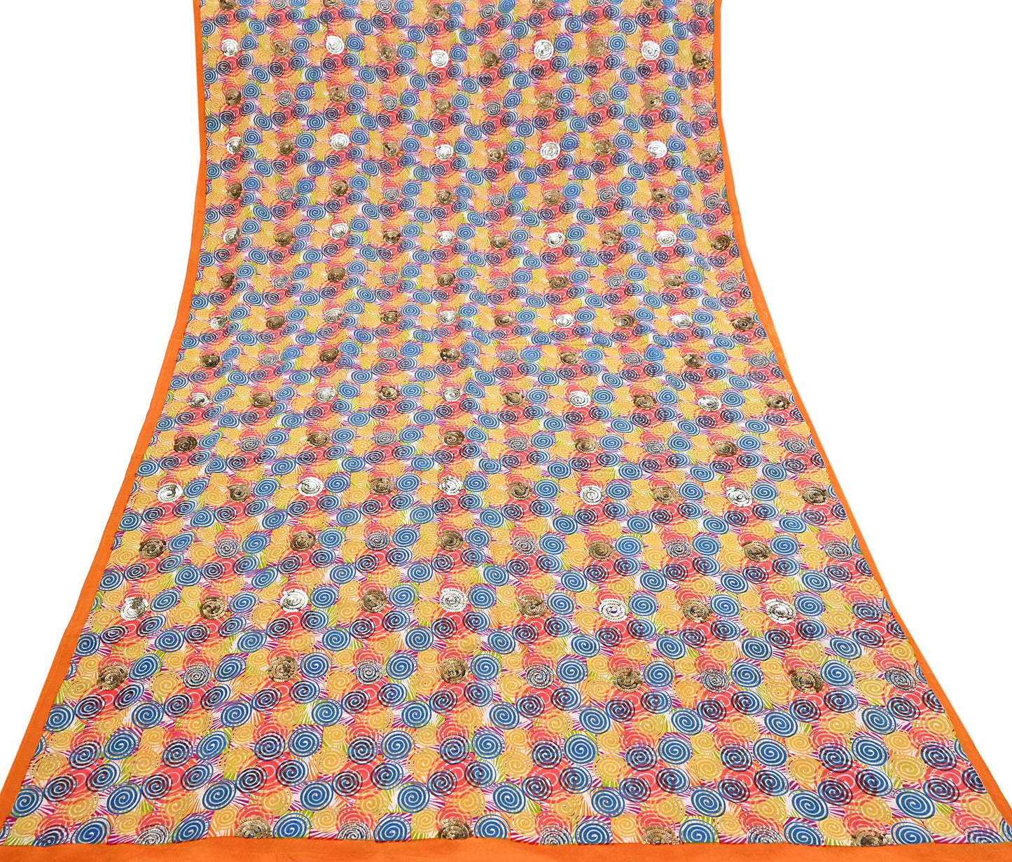 Indian Vintage Sari Multi Pure Crepe Silk Hand Embroidered Saree 5yd Sewing Floral Craft Sequins Dress making Crafting Quilting