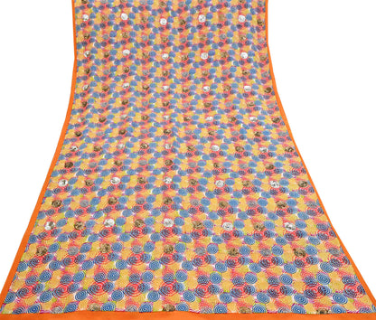 Indian Vintage Sari Multi Pure Crepe Silk Hand Embroidered Saree 5yd Sewing Floral Craft Sequins Dress making Crafting Quilting