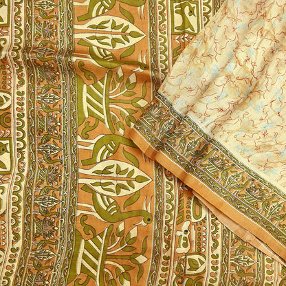 Indian Vintage Sari Beige 100% Pure Silk Printed Sarees 5yd Craft Fabric Sewing Soft Dress Making Floral Quilting Crafting Upcycle