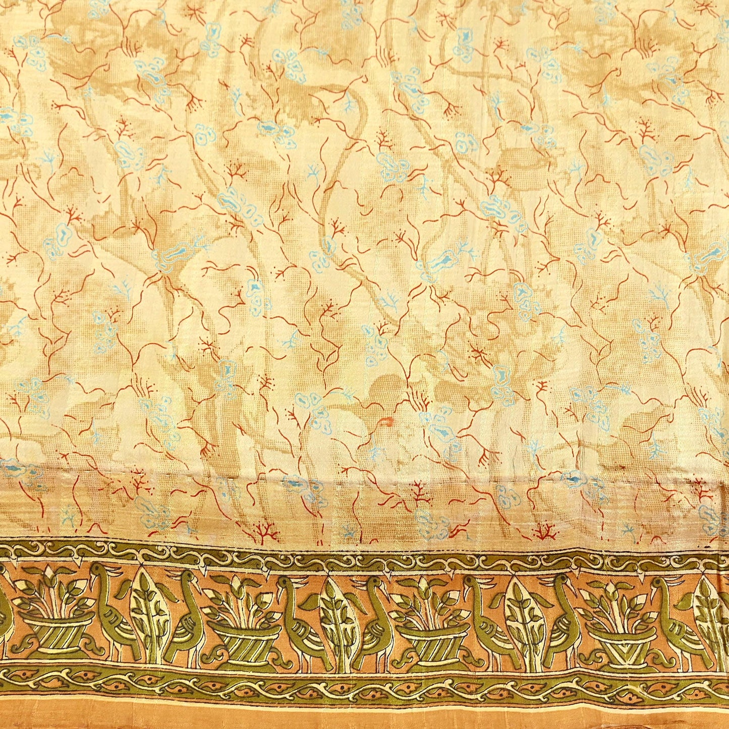 Indian Vintage Sari Beige 100% Pure Silk Printed Sarees 5yd Craft Fabric Sewing Soft Dress Making Floral Quilting Crafting Upcycle