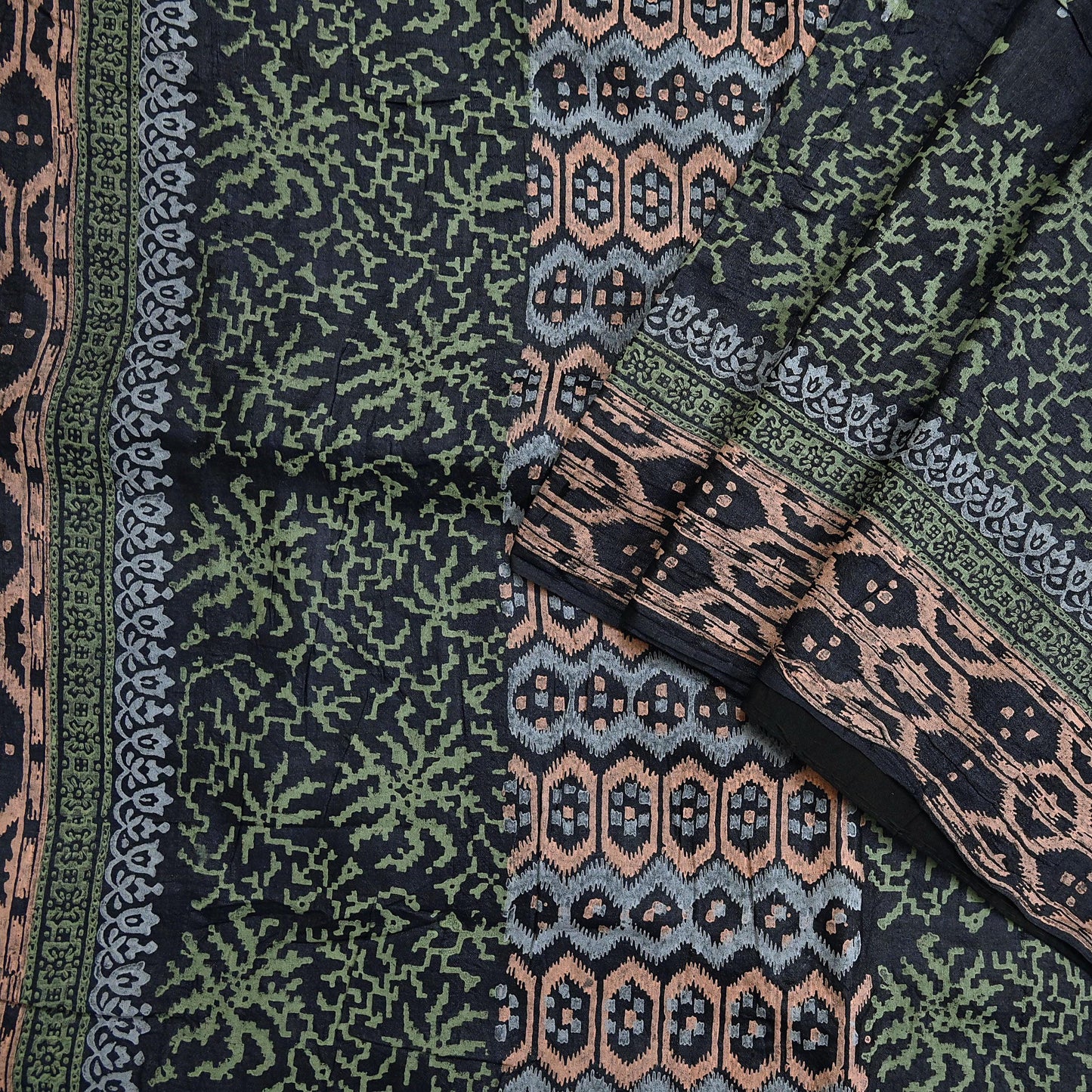 Indian Vintage Sari Black 100% Pure Tussar Silk Hand Painted Sarees 5yd Sewing Craft Fabric Dress Making Soft Woven Border Upcycle Quilting