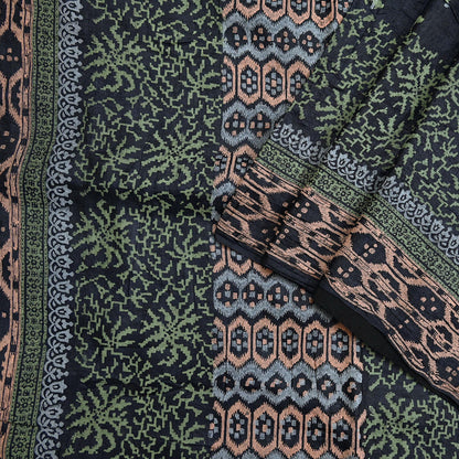 Indian Vintage Sari Black 100% Pure Tussar Silk Hand Painted Sarees 5yd Sewing Craft Fabric Dress Making Soft Woven Border Upcycle Quilting