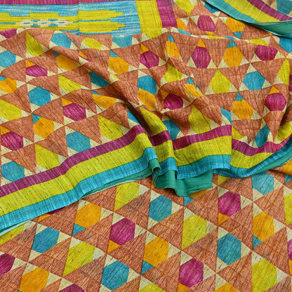 Indian Vintage Sari Multi Printed 100% Pure Cotton Saree Craft Fabric 5Yd Soft Sewing Sarong Wrap Boho Stripes Dress making Quilting