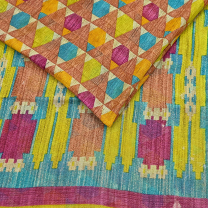 Indian Vintage Sari Multi Printed 100% Pure Cotton Saree Craft Fabric 5Yd Soft Sewing Sarong Wrap Boho Stripes Dress making Quilting