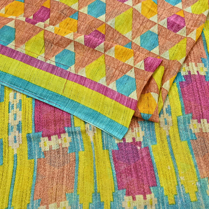 Indian Vintage Sari Multi Printed 100% Pure Cotton Saree Craft Fabric 5Yd Soft Sewing Sarong Wrap Boho Stripes Dress making Quilting