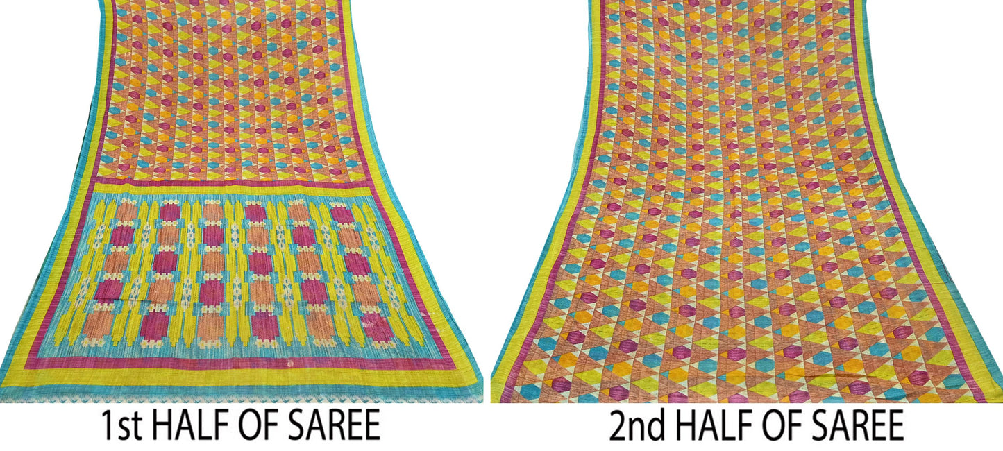 Indian Vintage Sari Multi Printed 100% Pure Cotton Saree Craft Fabric 5Yd Soft Sewing Sarong Wrap Boho Stripes Dress making Quilting