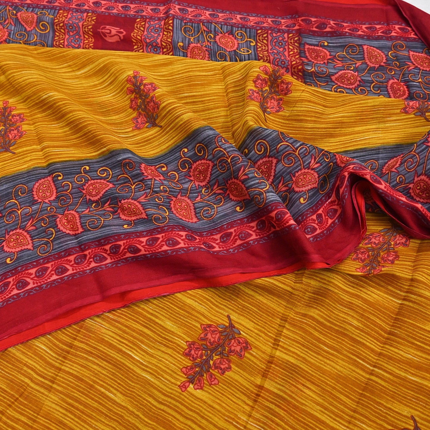 Indian Vintage Sari Red & Yellow Printed 100% Pure Cotton Saree Craft Fabric 5Yd Soft Sewing Sarong Wrap Boho Dress making Quilting Upcycle