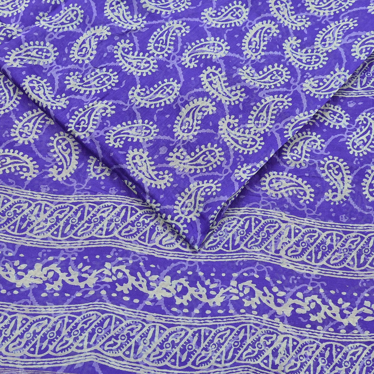 Indian Vintage Saree Purple Bagru Printed Sari Pure Chanderi Silk Sari Fabric 5Yard Floral Soft Golden Zari