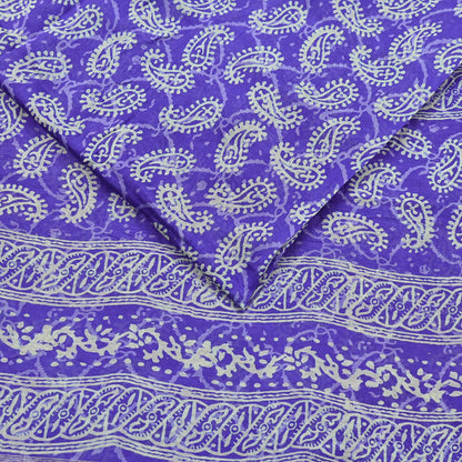 Indian Vintage Saree Purple Bagru Printed Sari Pure Chanderi Silk Sari Fabric 5Yard Floral Soft Golden Zari