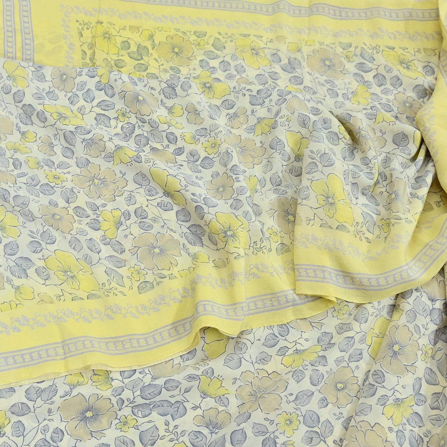 Indian Vintage Sari Pure Crepe Silk Printed Saree 5yard Sewing Quilting Floral Soft Craft Fabric Wrap