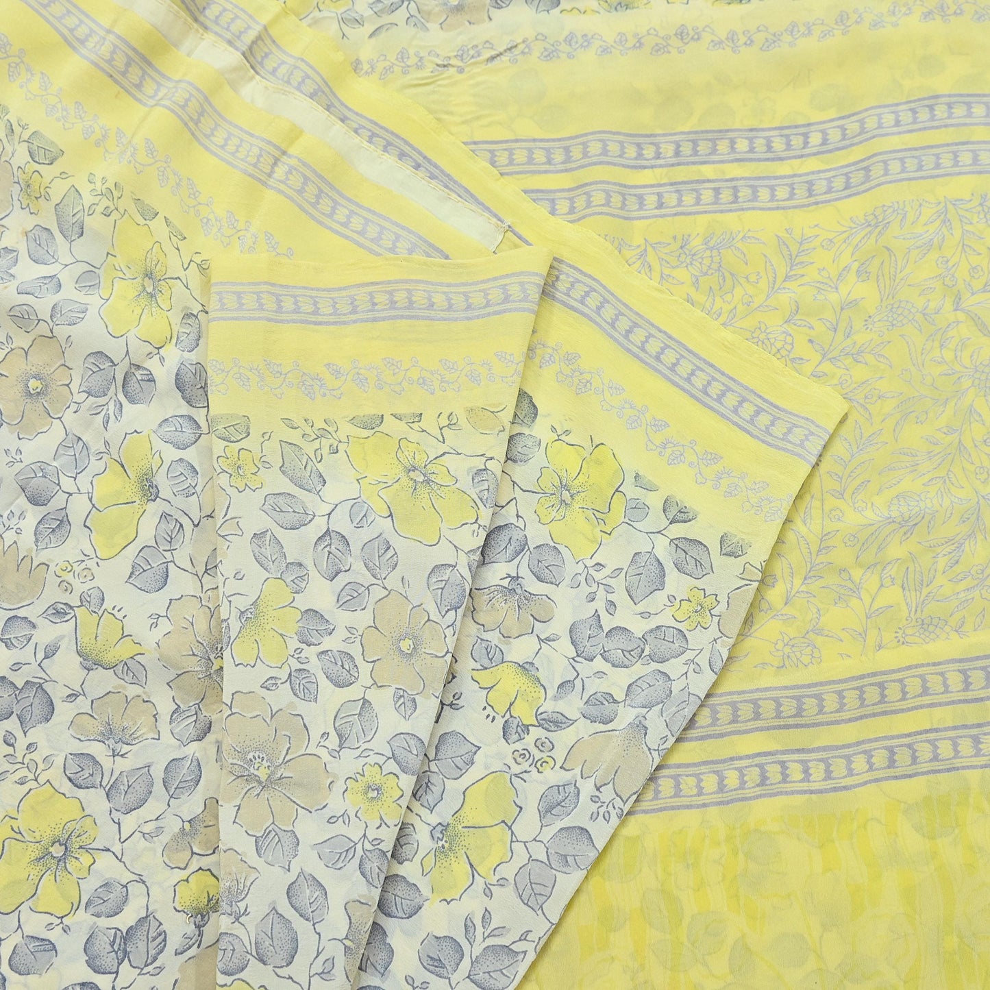 Indian Vintage Sari Pure Crepe Silk Printed Saree 5yard Sewing Quilting Floral Soft Craft Fabric Wrap