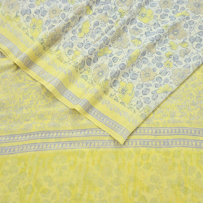 Indian Vintage Sari Pure Crepe Silk Printed Saree 5yard Sewing Quilting Floral Soft Craft Fabric Wrap