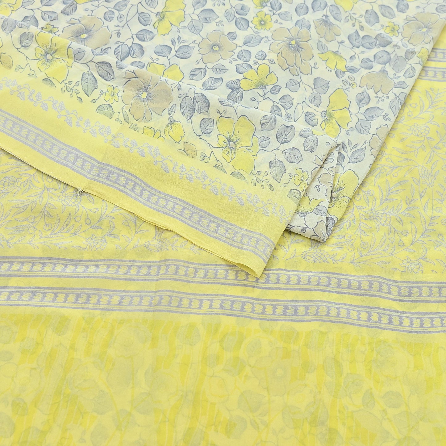 Indian Vintage Sari Pure Crepe Silk Printed Saree 5yard Sewing Quilting Floral Soft Craft Fabric Wrap