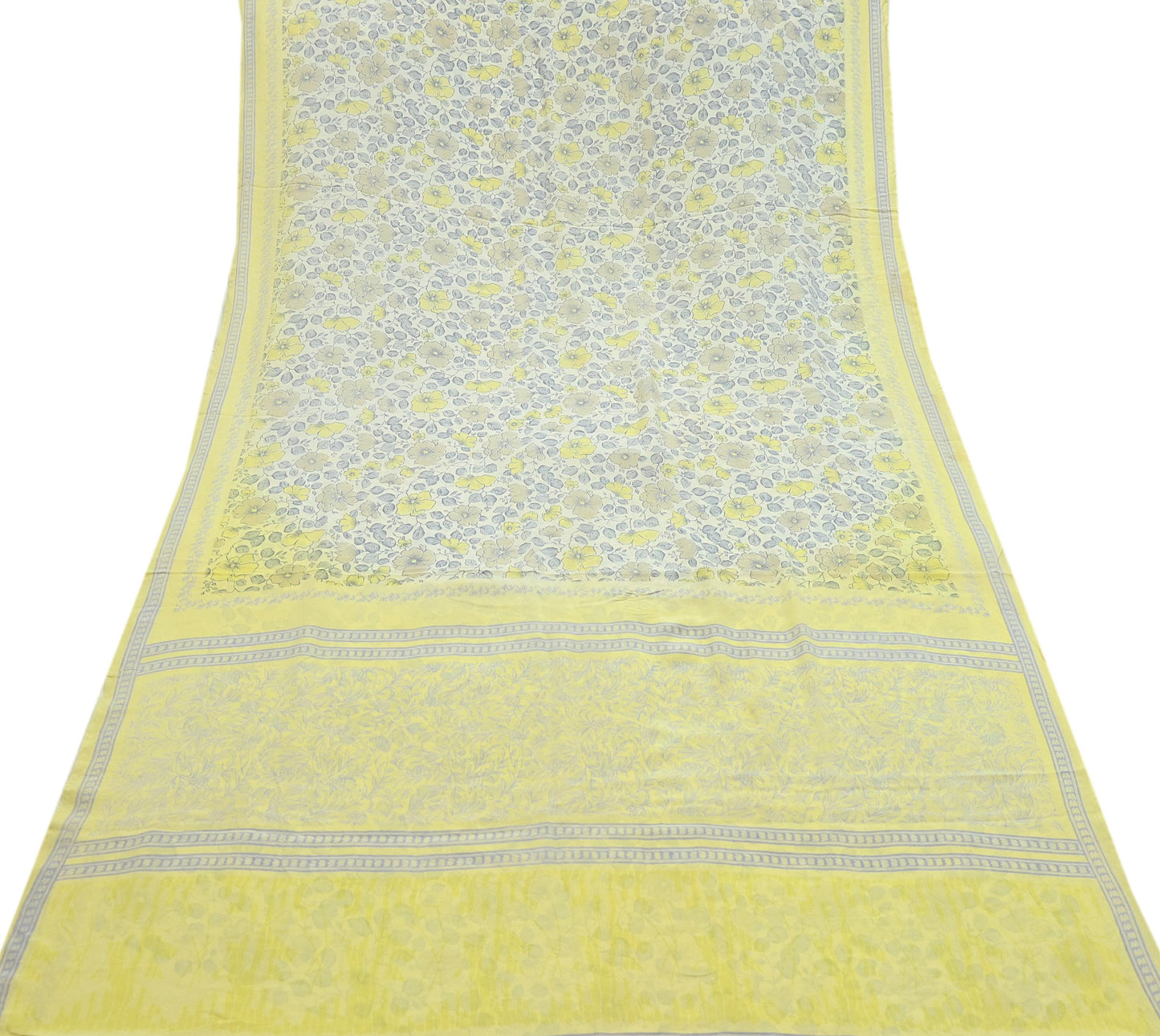 Indian Vintage Sari Pure Crepe Silk Printed Saree 5yard Sewing Quilting Floral Soft Craft Fabric Wrap