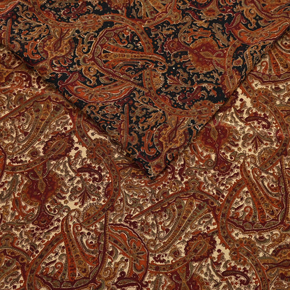 Indian Vintage Beige & Black Pure Crepe Silk Saree Floral Block Print 6 Yards Soft Sewing Fabric for Dressmaking, Quilting, Crafting