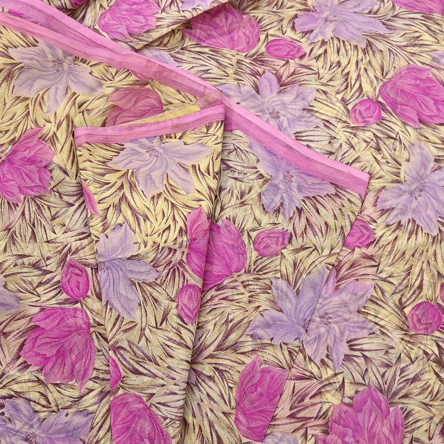 Indian Vintage Sari Pure Chiffon Silk Printed Sarees 5Yd Craft Fabric Sewing Soft Light Sari Dress Making Quilting For Crating