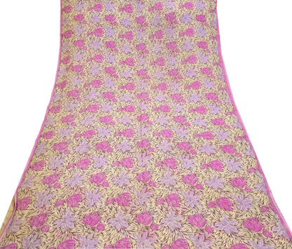 Indian Vintage Sari Pure Chiffon Silk Printed Sarees 5Yd Craft Fabric Sewing Soft Light Sari Dress Making Quilting For Crating